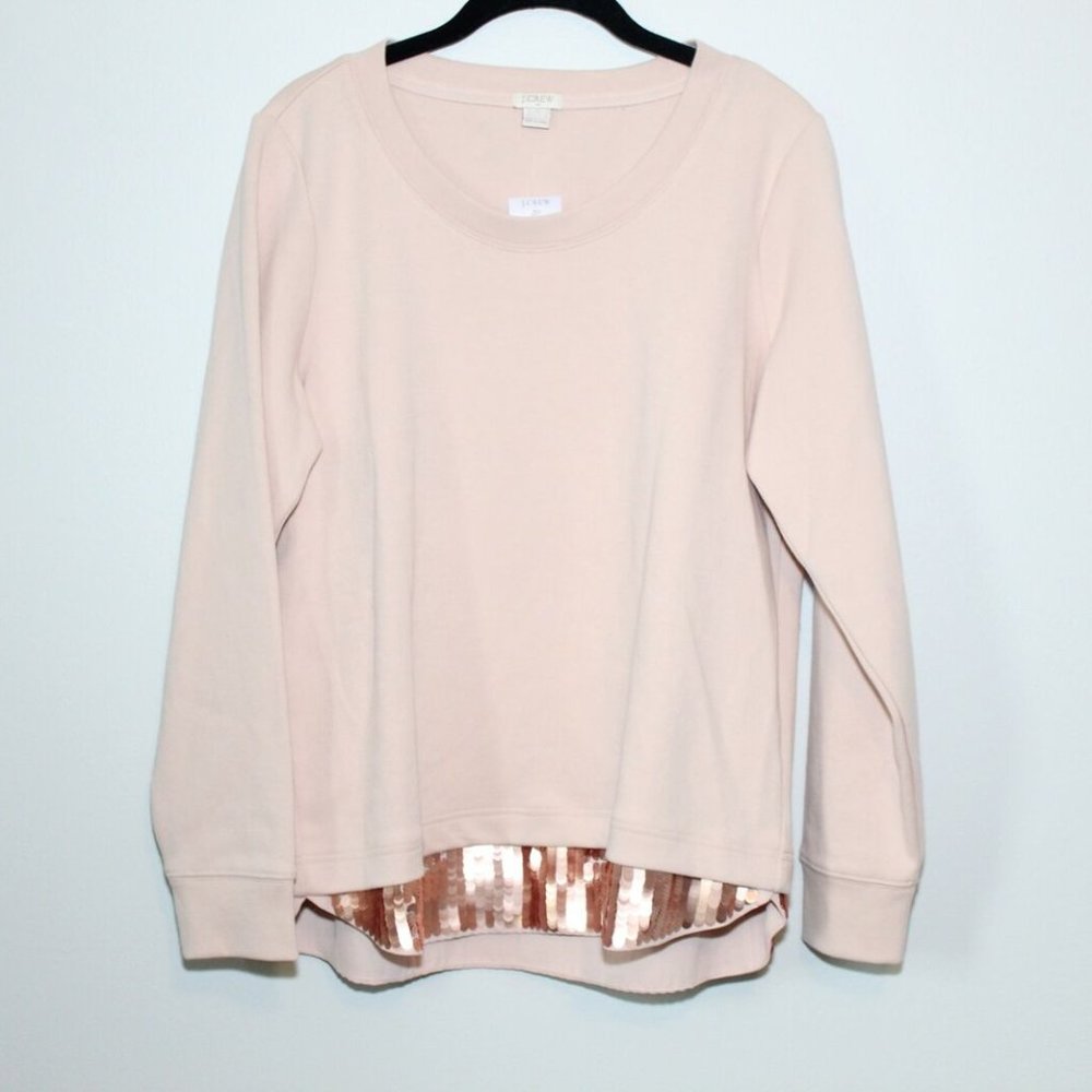 NWT J Crew Sequin Trim Sweatshirt Top Blush Pink E4182 Women's Size Large H12697 - Picture 2 of 12